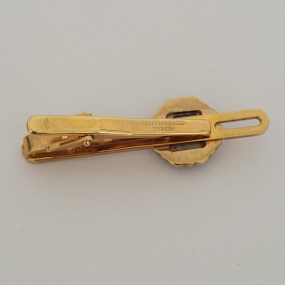 Royal Copenhagen Tie Bar Gold Tone Blue Enamel 2 Inch Clip Vintage - Picture 3 of 6